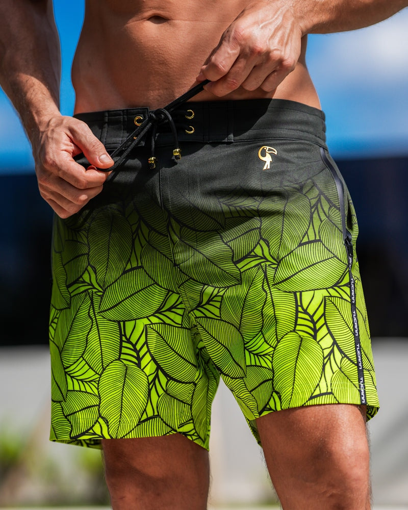 Black Leaf Lime Swim Trunks - 5" Swim Trunks Tucann