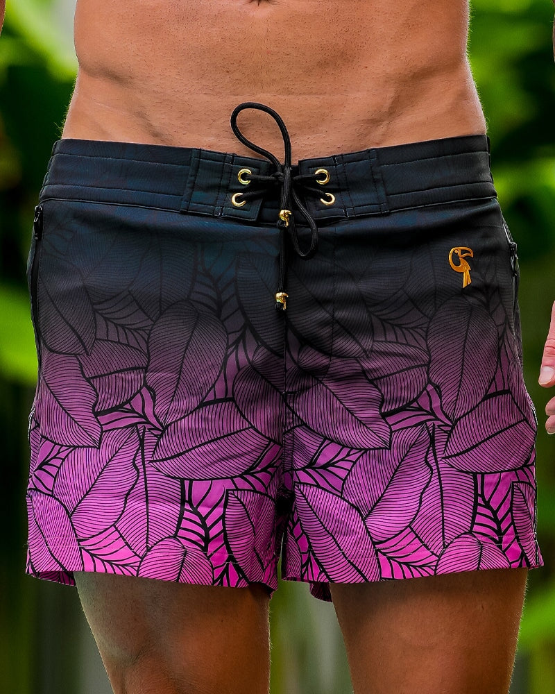 Black Leaf Magenta - 3" Shorts / Board shorts Tucann