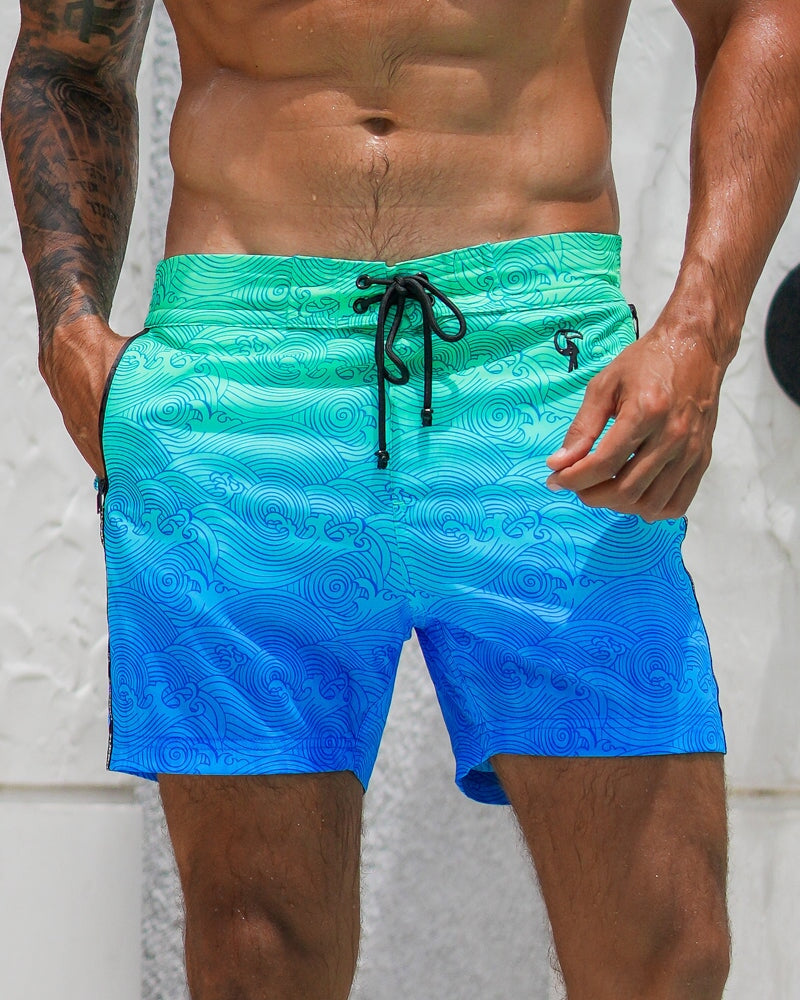 Faded Waves - Blue Lagoon - 5" Swim Trunks Tucann