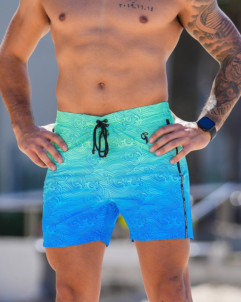 Faded Waves - Blue Lagoon - 5" Swim Trunks Tucann