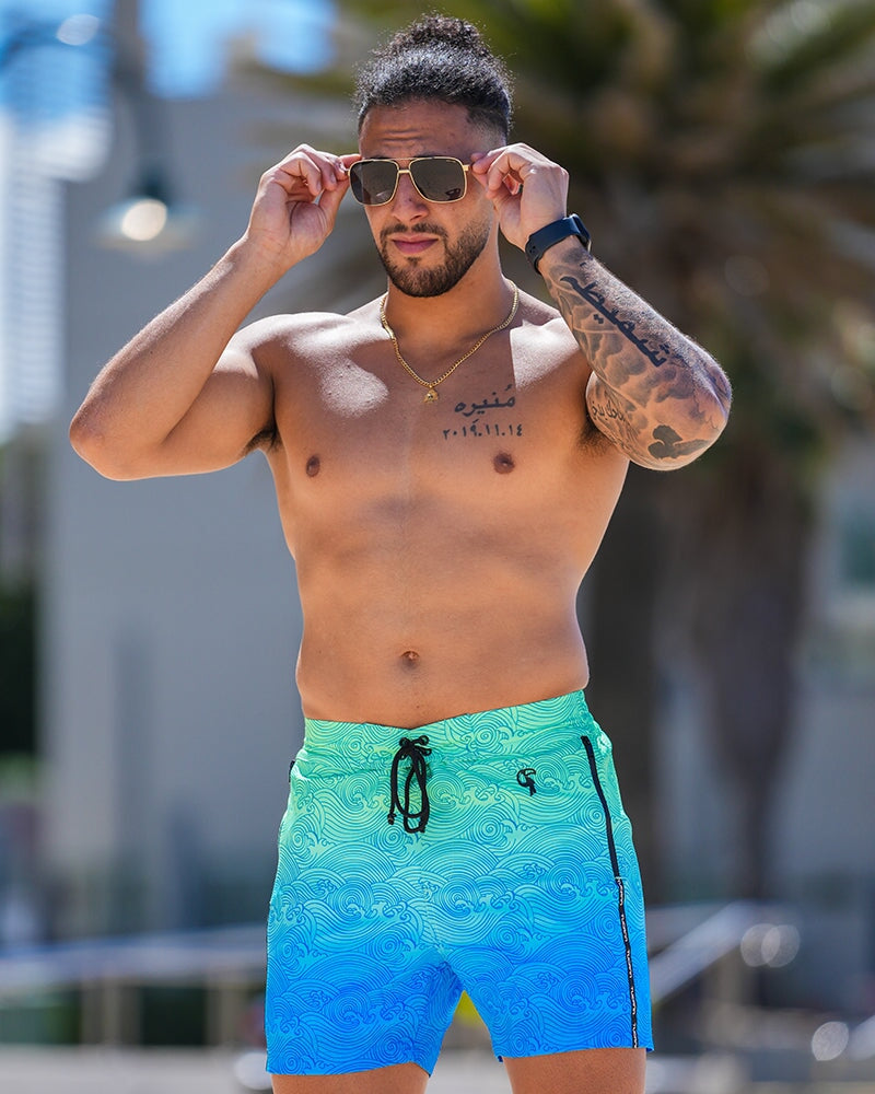Faded Waves - Blue Lagoon - 5" Swim Trunks Tucann