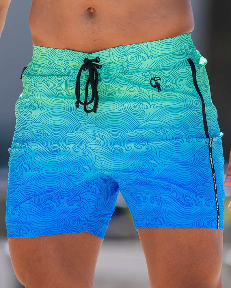 Faded Waves - Blue Lagoon - 5" Swim Trunks Tucann