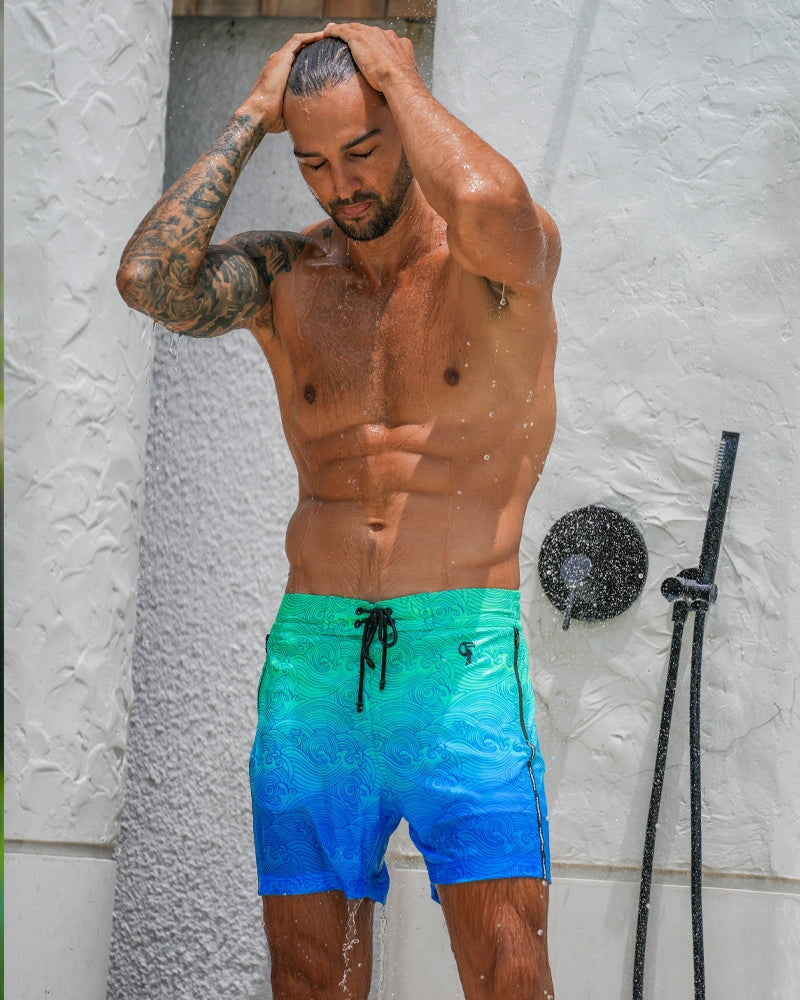 Faded Waves - Blue Lagoon - 5" Swim Trunks Tucann