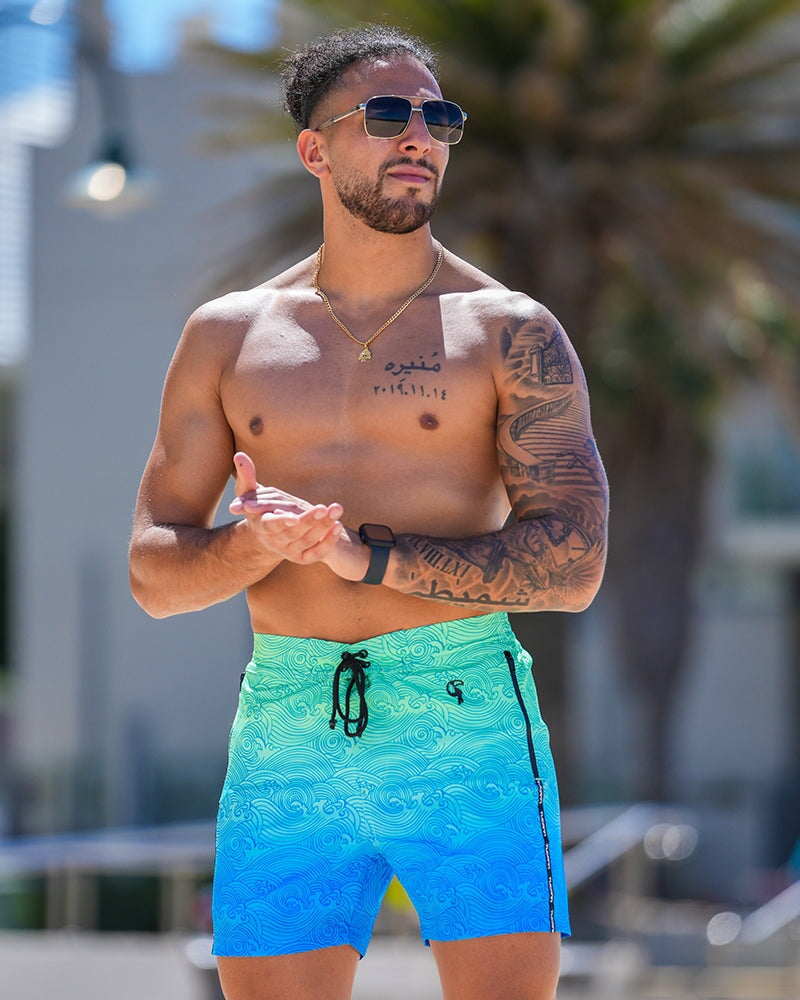 Faded Waves - Blue Lagoon - 5" Swim Trunks Tucann