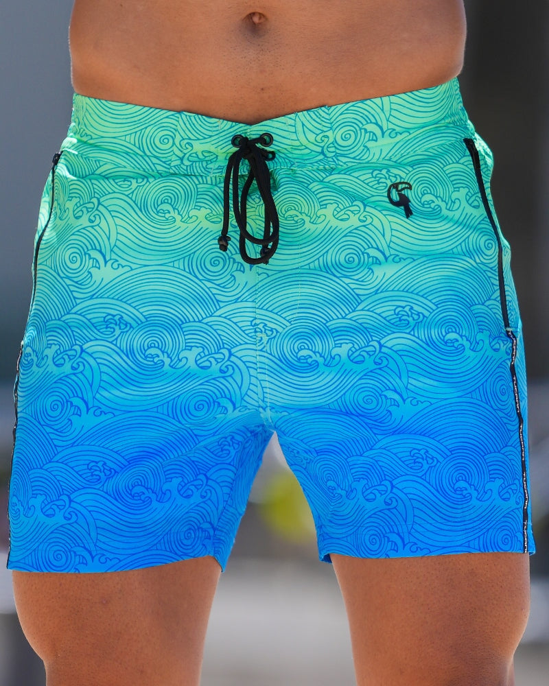 Faded Waves - Blue Lagoon - 5" Swim Trunks Tucann