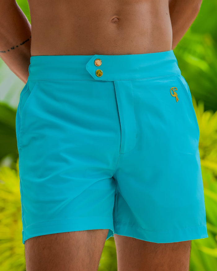 Fluro Aqua - Luxe 5" Swim Trunks - front