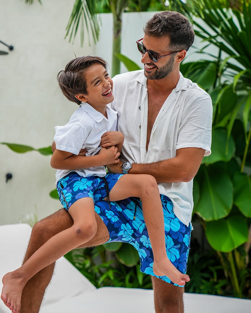 Kids Shorts - Hawaiian Blue Kids Swim Shorts Tucann