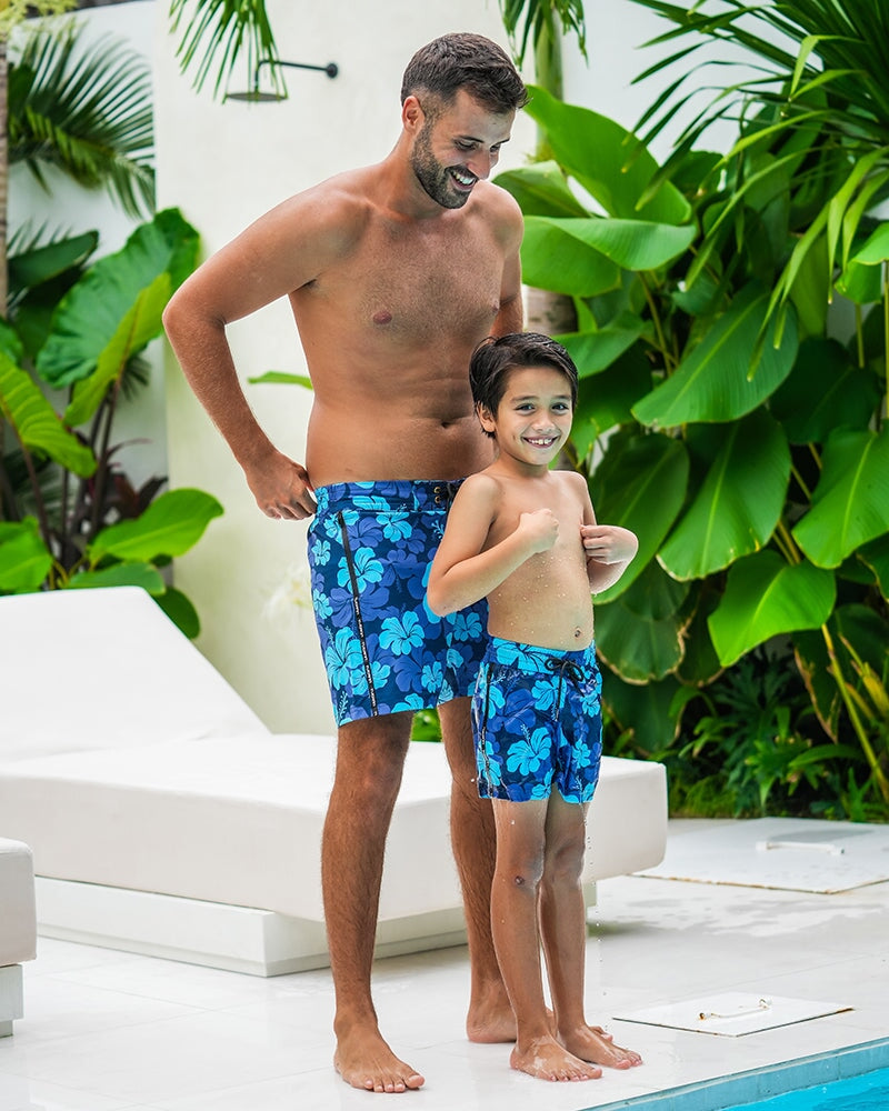 Kids Shorts - Hawaiian Blue Kids Swim Shorts Tucann
