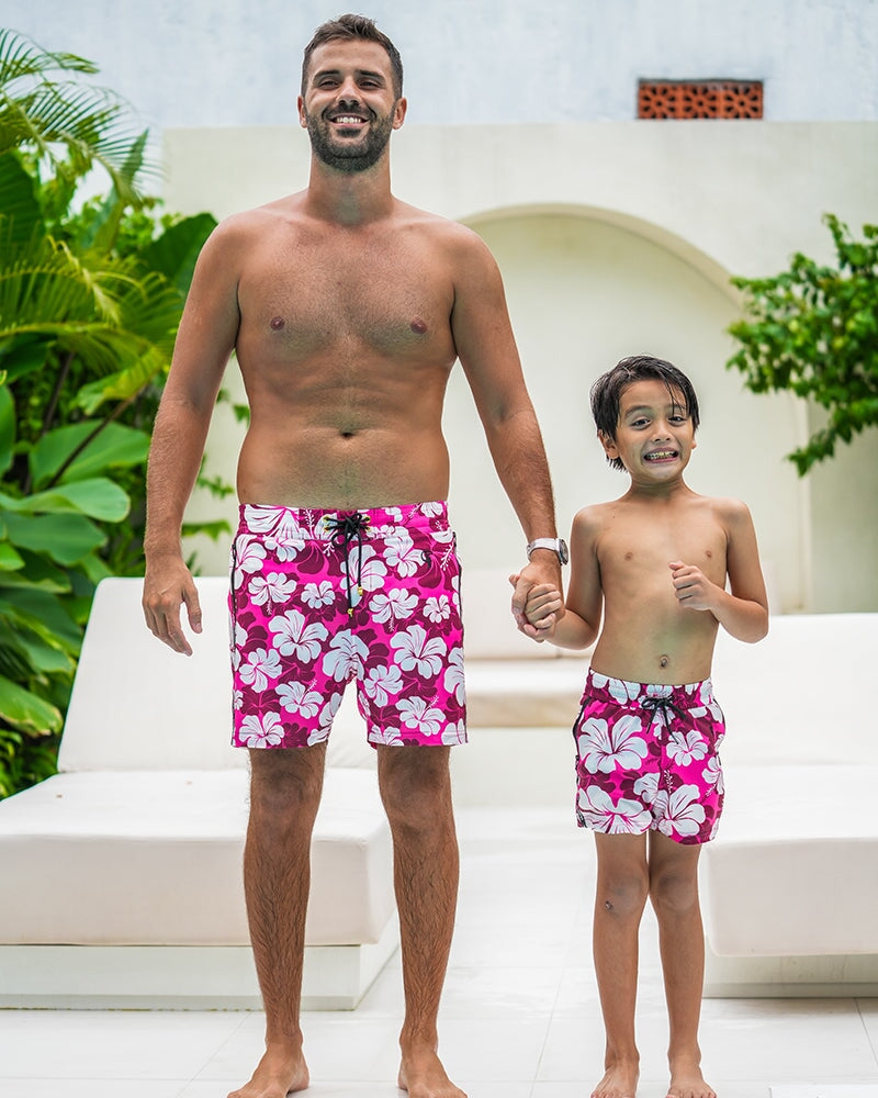 Kids Shorts-Hawaiian Red Kids Swim Shorts Tucann