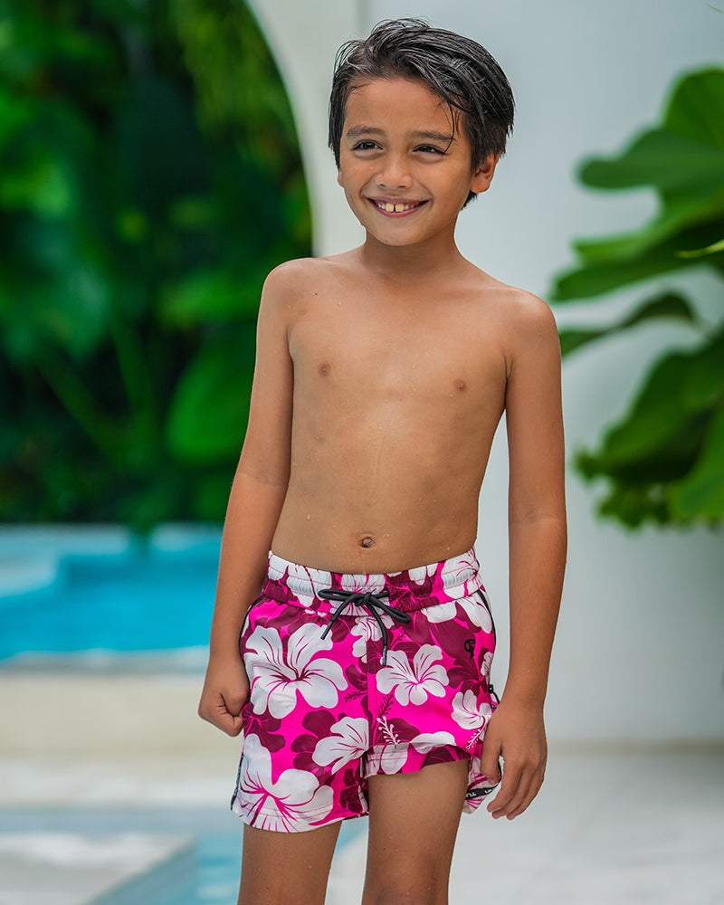 Kids Shorts-Hawaiian Red Kids Swim Shorts Tucann