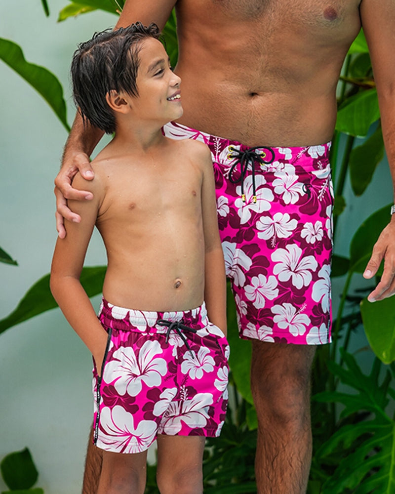 Kids Shorts-Hawaiian Red Kids Swim Shorts Tucann