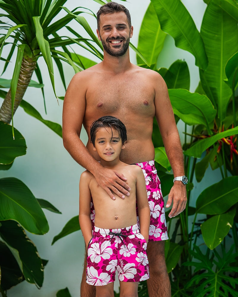 Kids Shorts-Hawaiian Red Kids Swim Shorts Tucann