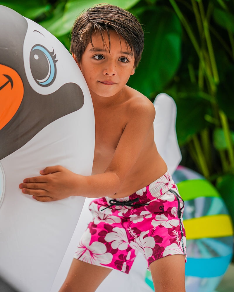 Kids Shorts-Hawaiian Red Kids Swim Shorts Tucann