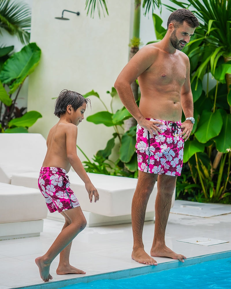 Kids Shorts-Hawaiian Red Kids Swim Shorts Tucann