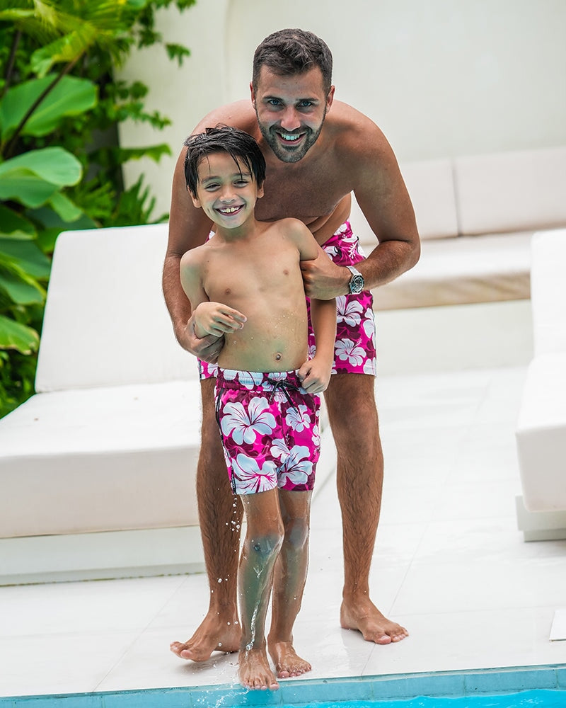 Kids Shorts-Hawaiian Red Kids Swim Shorts Tucann