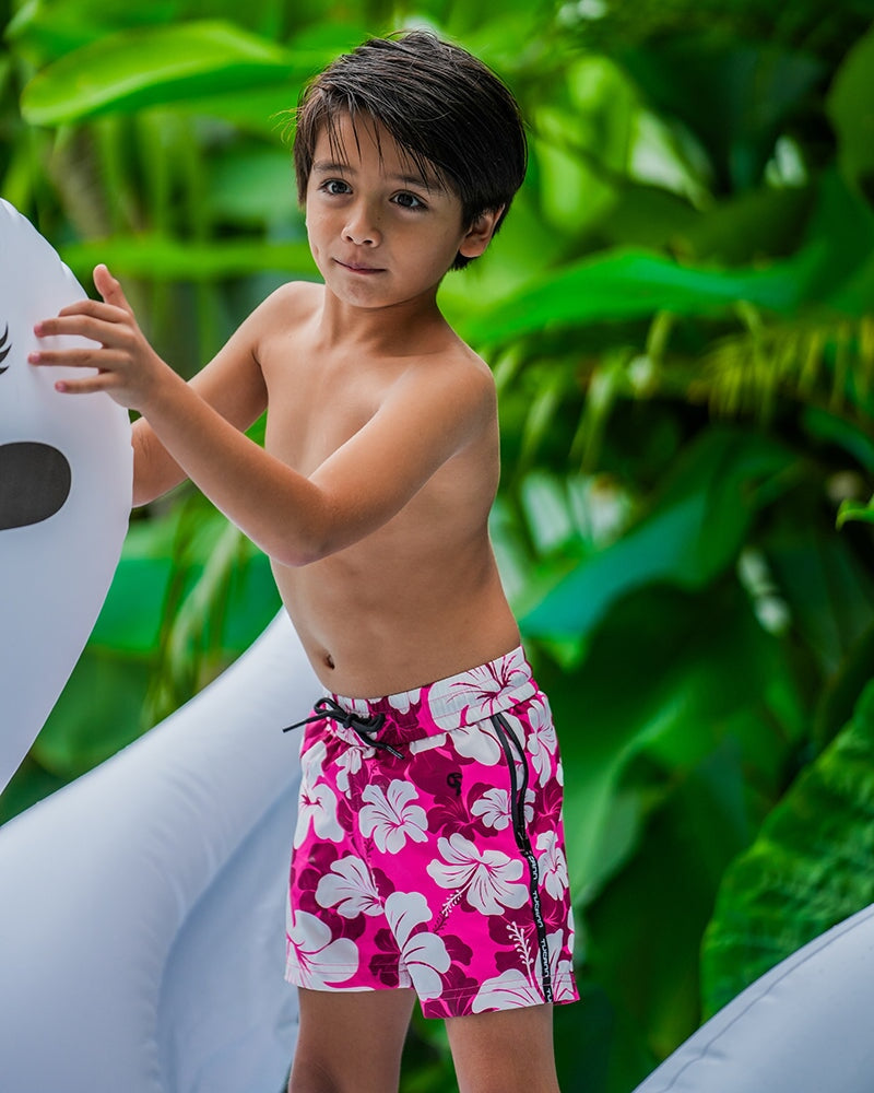 Kids Shorts-Hawaiian Red Kids Swim Shorts Tucann