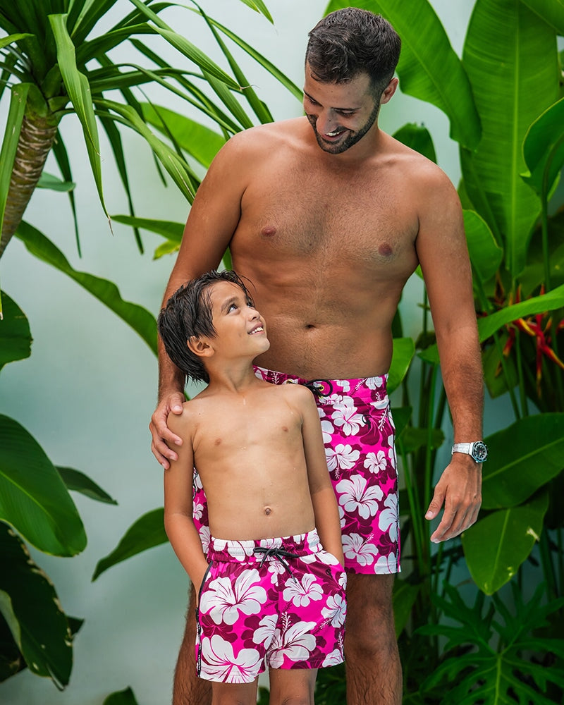 Kids Shorts-Hawaiian Red Kids Swim Shorts Tucann