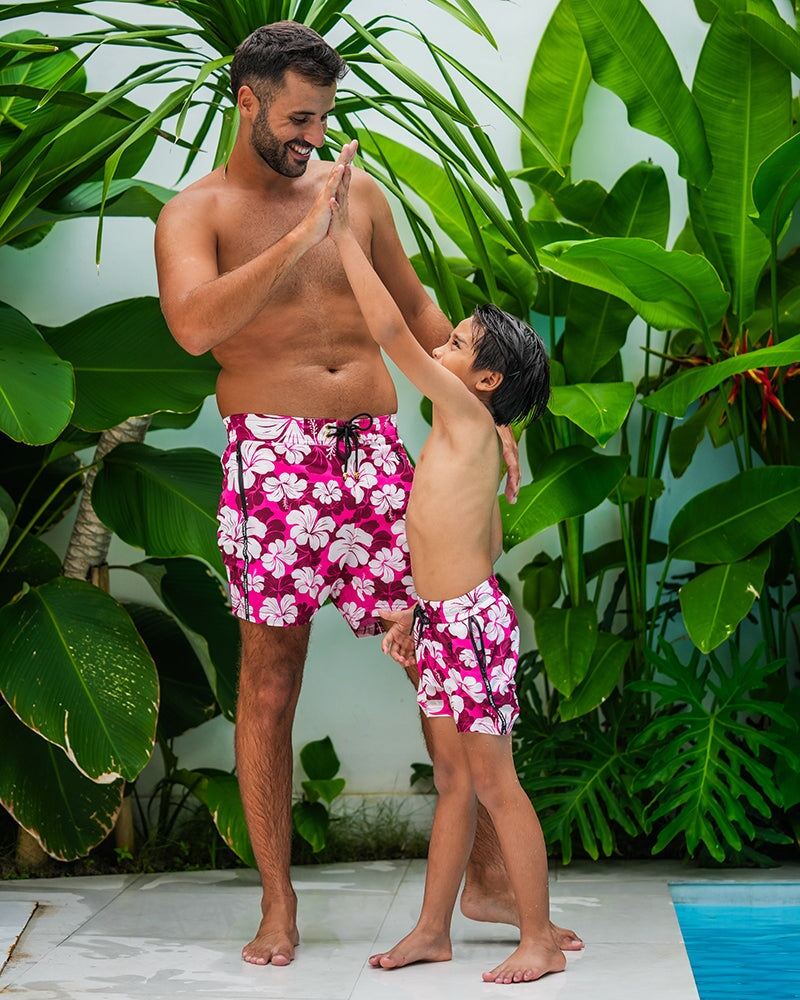 Kids Shorts-Hawaiian Red Kids Swim Shorts Tucann