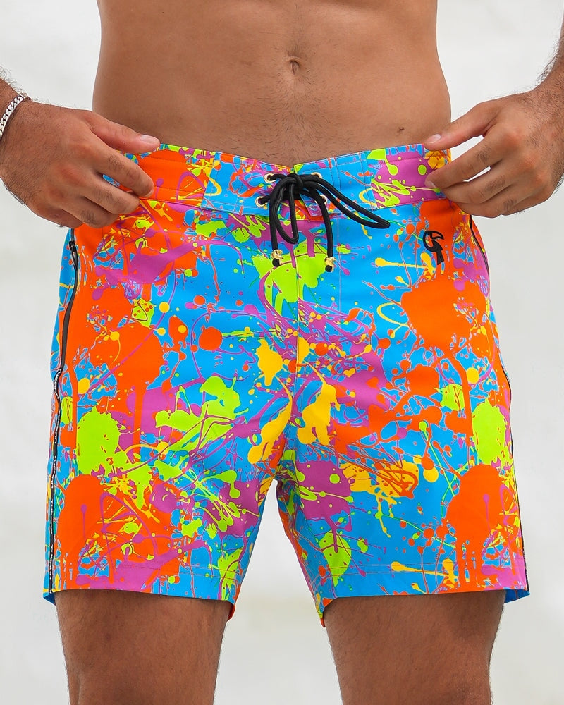Neon Splatter Aqua - 5" Swim Trunks Tucann