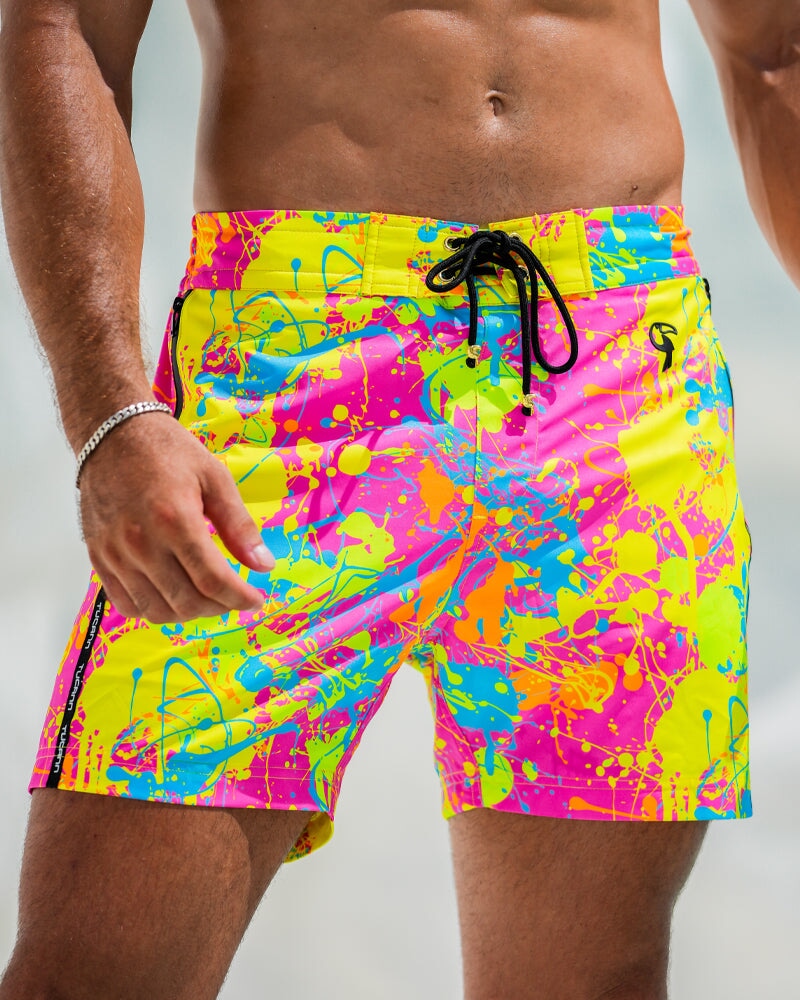 Neon Splatter Crimson - 5" Swim Trunks Tucann
