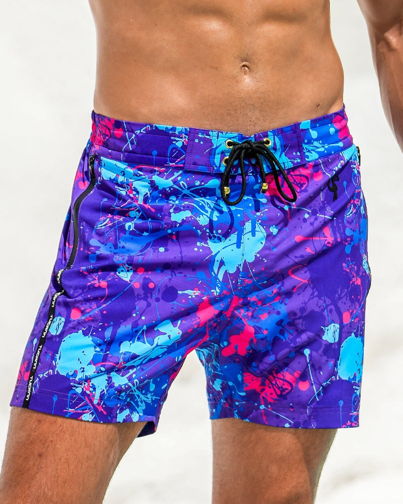 Neon Splatter Purple - 5" Swim Trunks Tucann