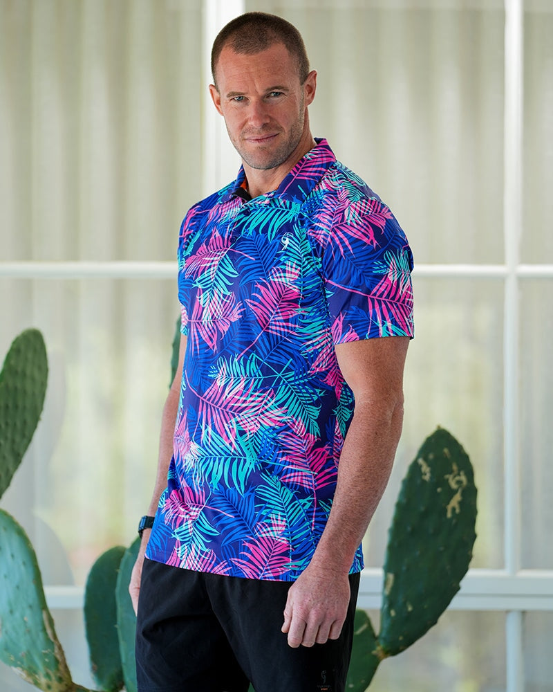 Pink and Blue Palms Polo ( save for Black Friday ) SHIRT Tucann