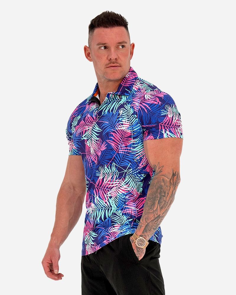 Pink and Blue Palms Polo SHIRT Tucann