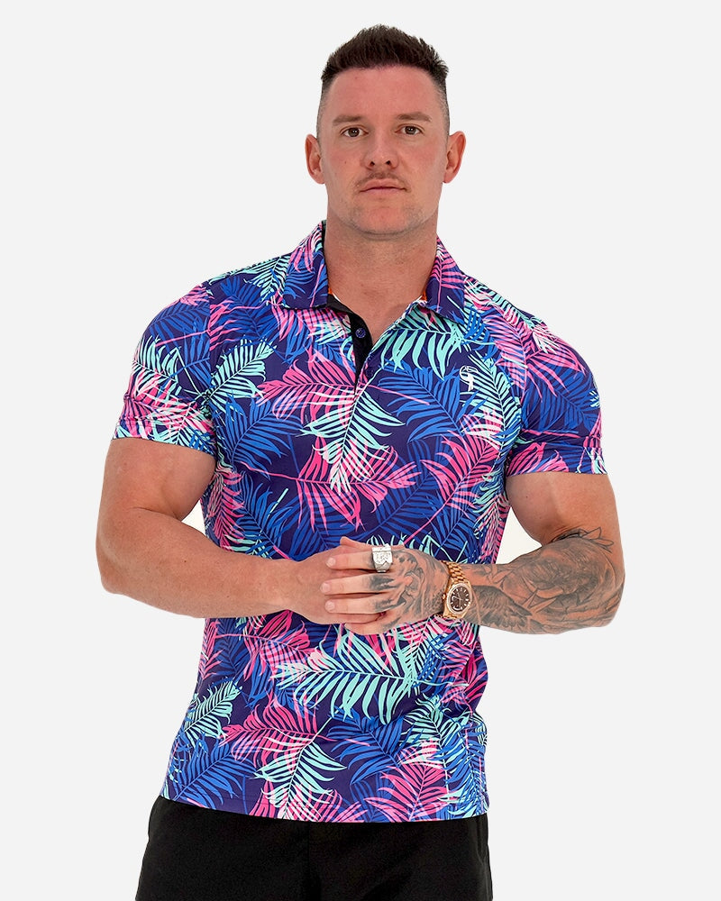 Pink and Blue Palms Polo SHIRT Tucann