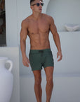 Khaki Green Swim Trunks - 3"
