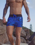 Striped Camo Blue Swim Shorts - 3"