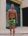 Fluro Green Camo Swim Trunks - 3"