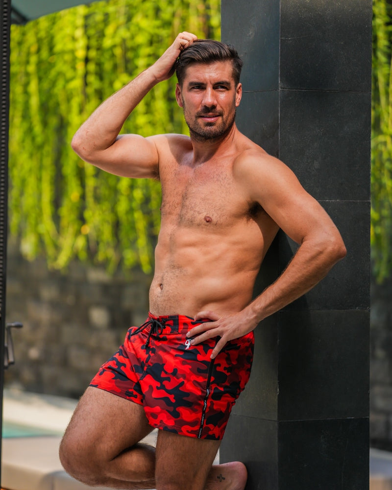 Red Camo Swim Shorts - 3" Shorts / Board shorts Tucann
