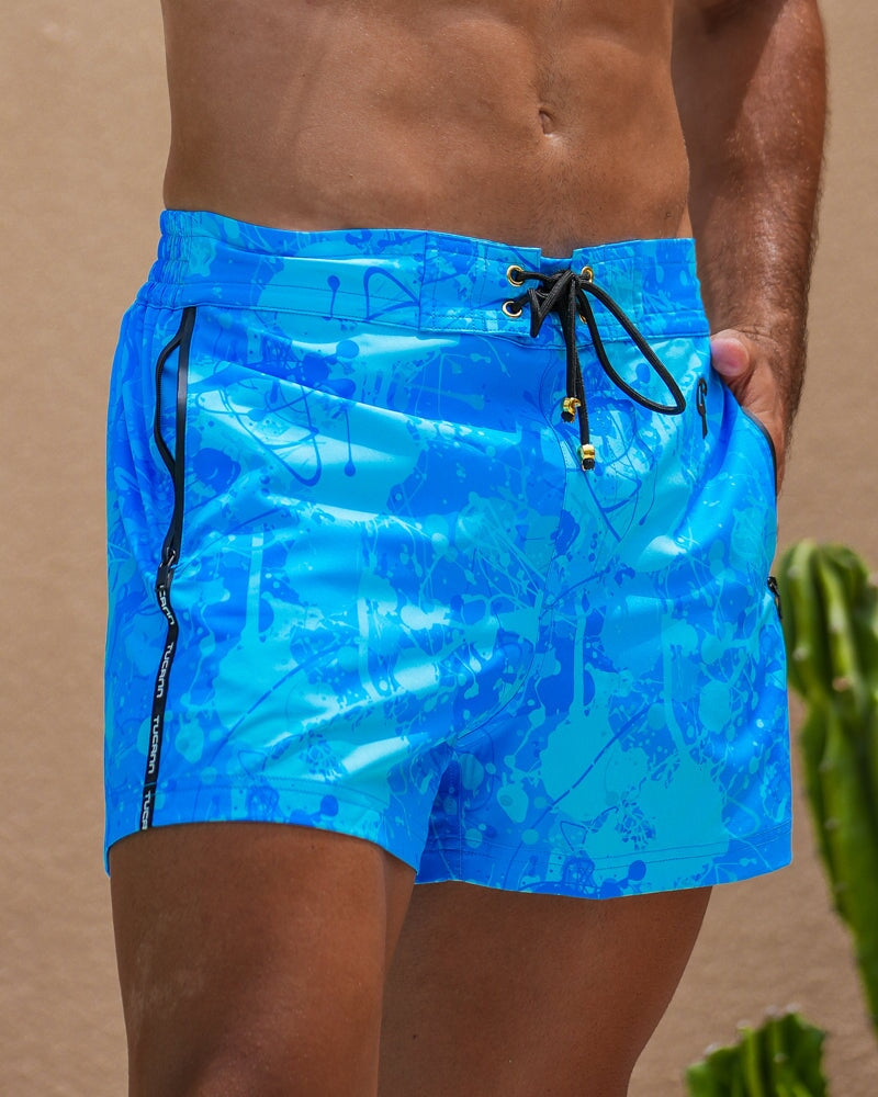 Splatter Swim Shorts Blue - 3" Shorts / Board shorts Tucann