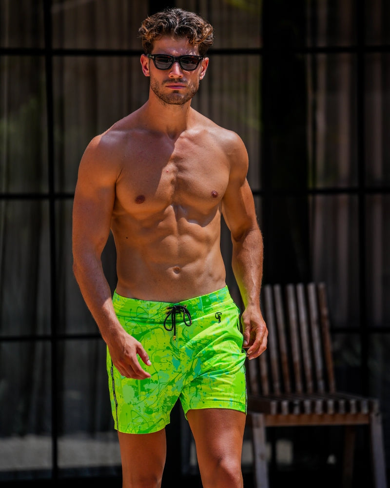 Splatter Swim Shorts Green - 5" Shorts / Board shorts Tucann