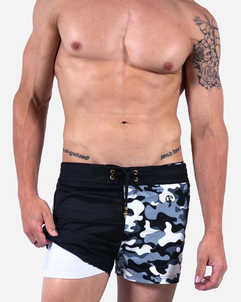 Split Camo Black Swim Shorts - 3" Shorts / Board shorts Tucann