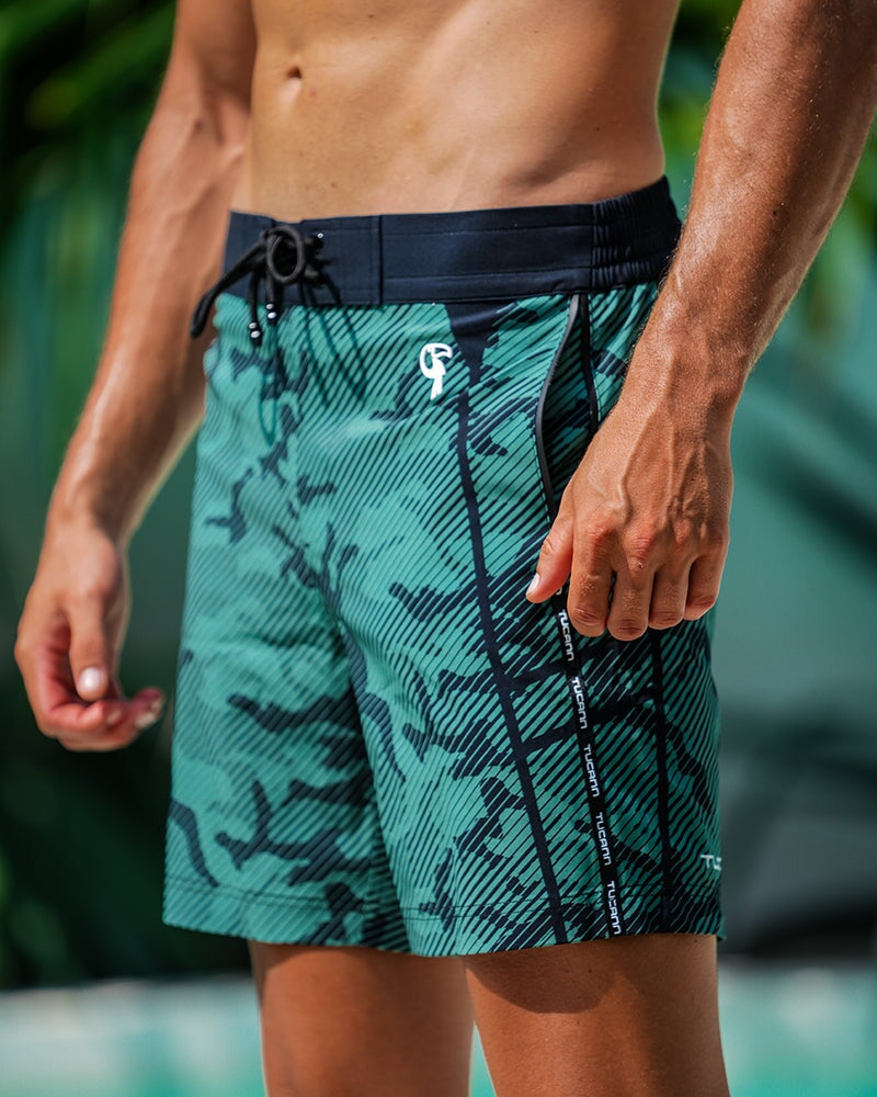 Striped Green Camo - 7" Shorts / Board shorts Tucann