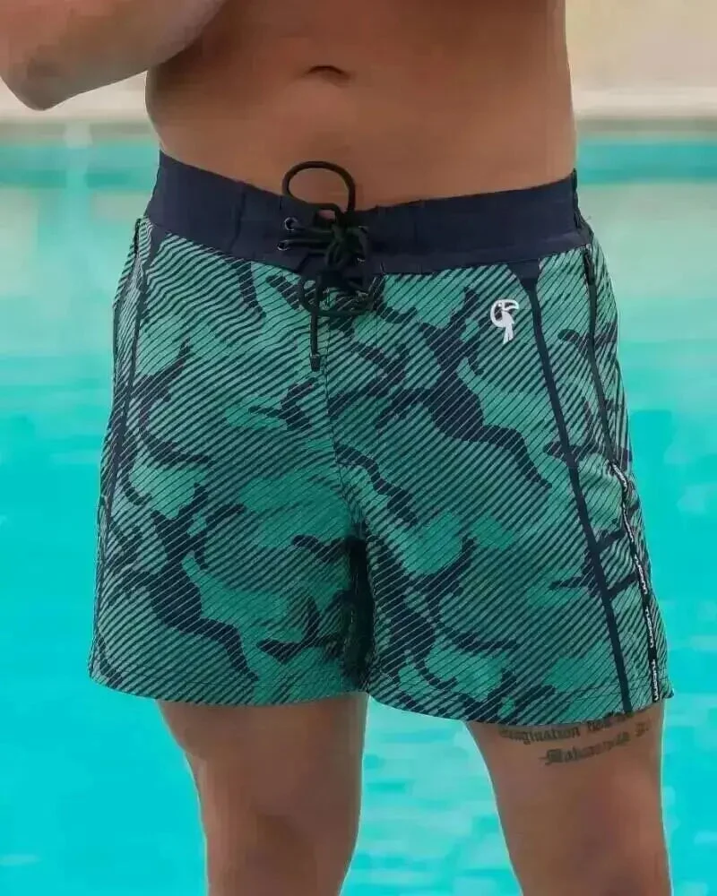 Striped Green Camo Swim Trunks - 5" Shorts / Board shorts Tucann