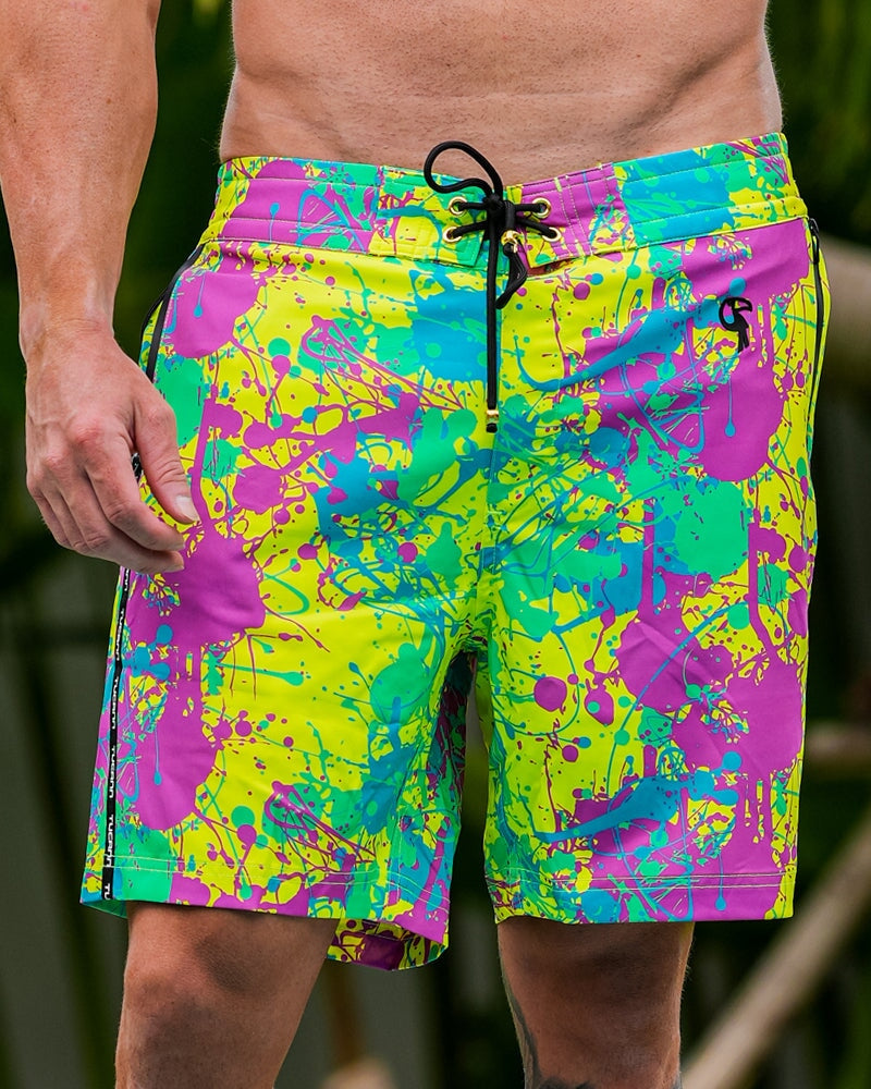 Wild Splatter Green - 7" Swim Trunks Tucann