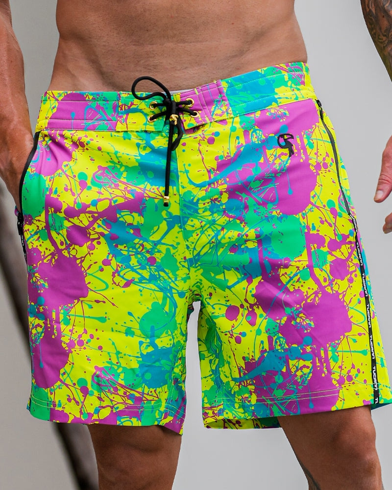 Wild Splatter Green - 7" Swim Trunks Tucann