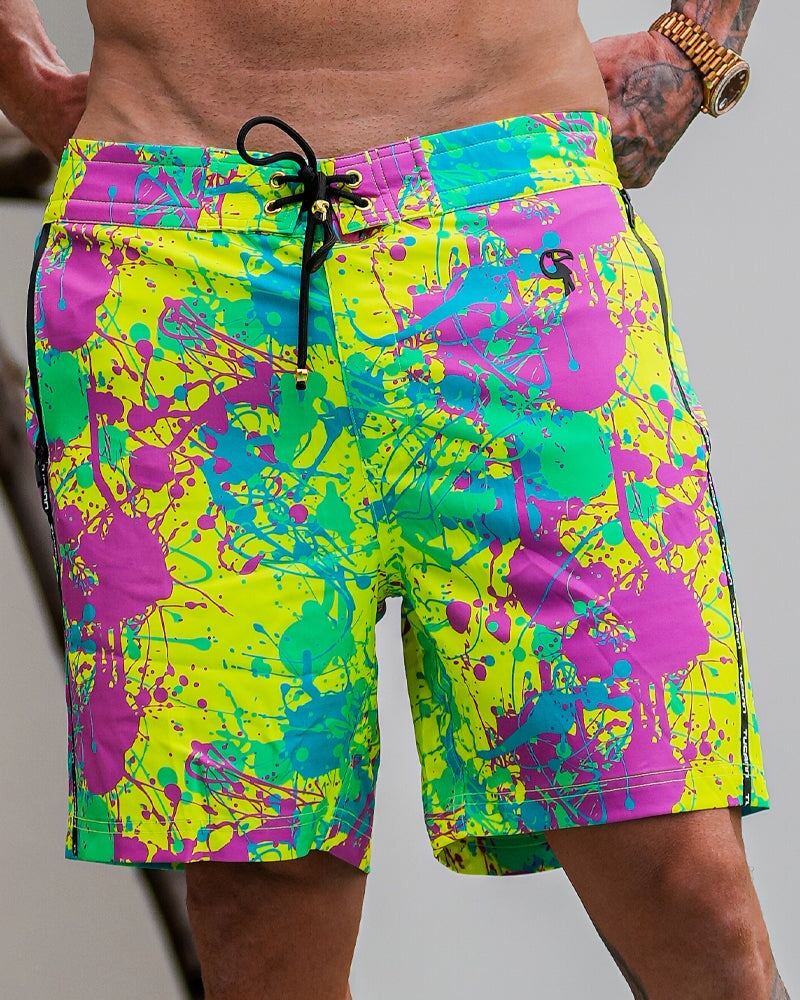 Wild Splatter Green - 7" Swim Trunks Tucann