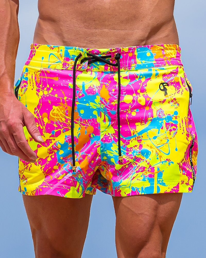 Wild Splatter Pink - 3" Swim Trunks Tucann