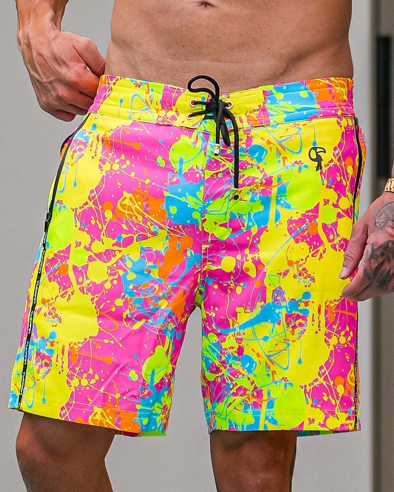 Wild Splatter Pink - 7" Swim Trunks Tucann