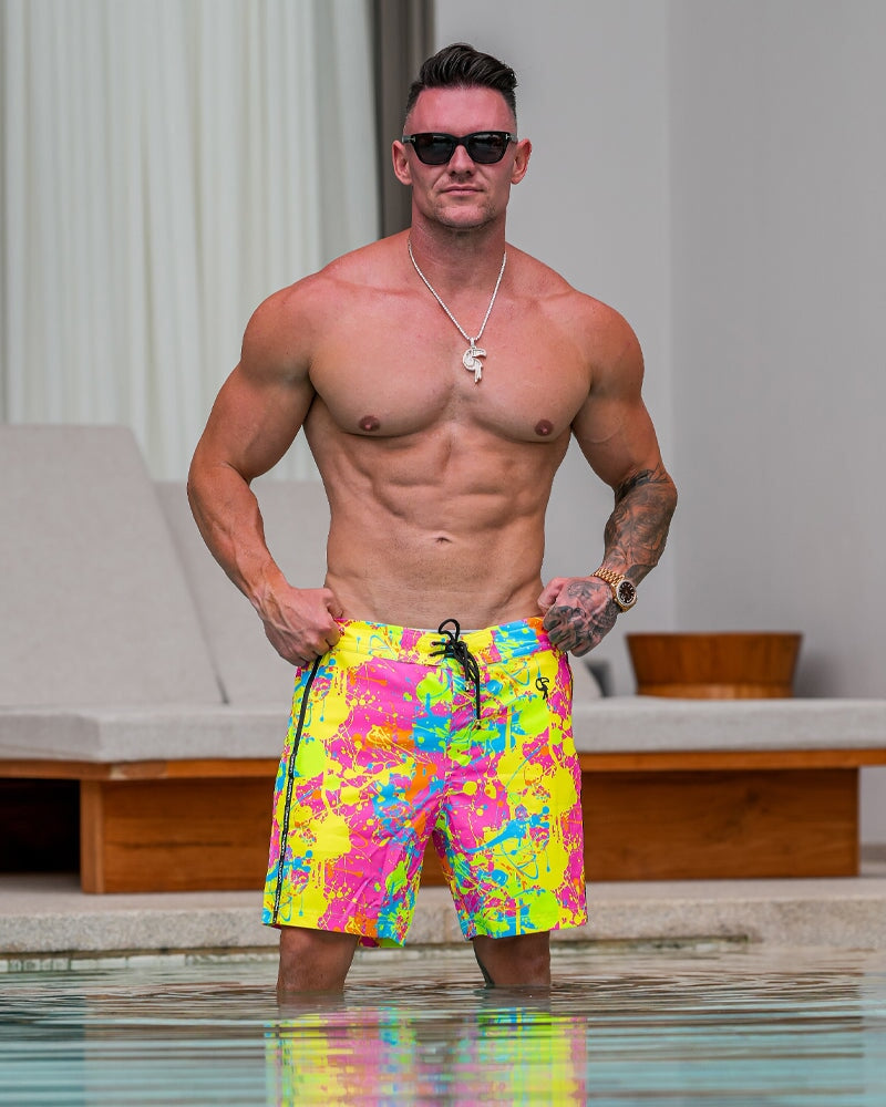 Wild Splatter Pink - 7" Swim Trunks Tucann