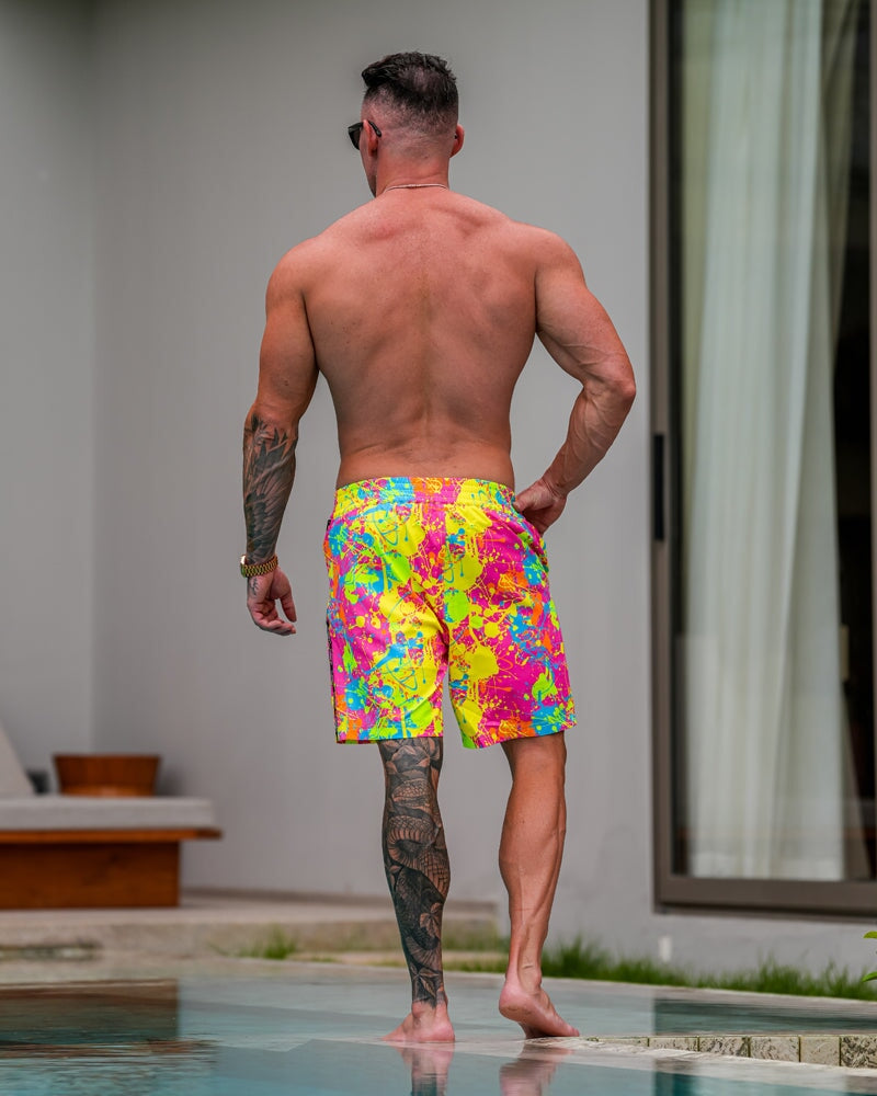 Wild Splatter Pink - 7" Swim Trunks Tucann