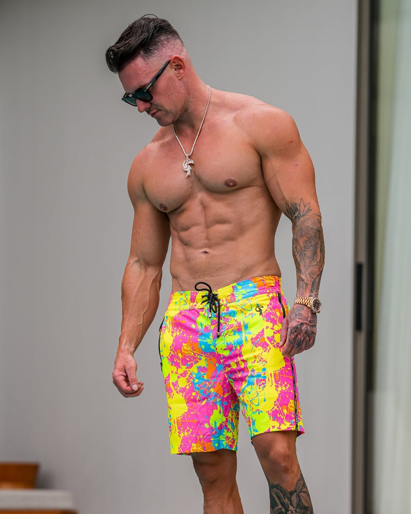 Wild Splatter Pink - 7" Swim Trunks Tucann