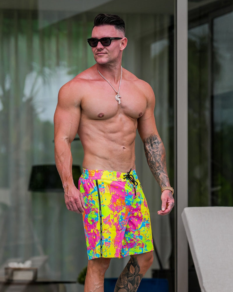 Wild Splatter Pink - 7" Swim Trunks Tucann