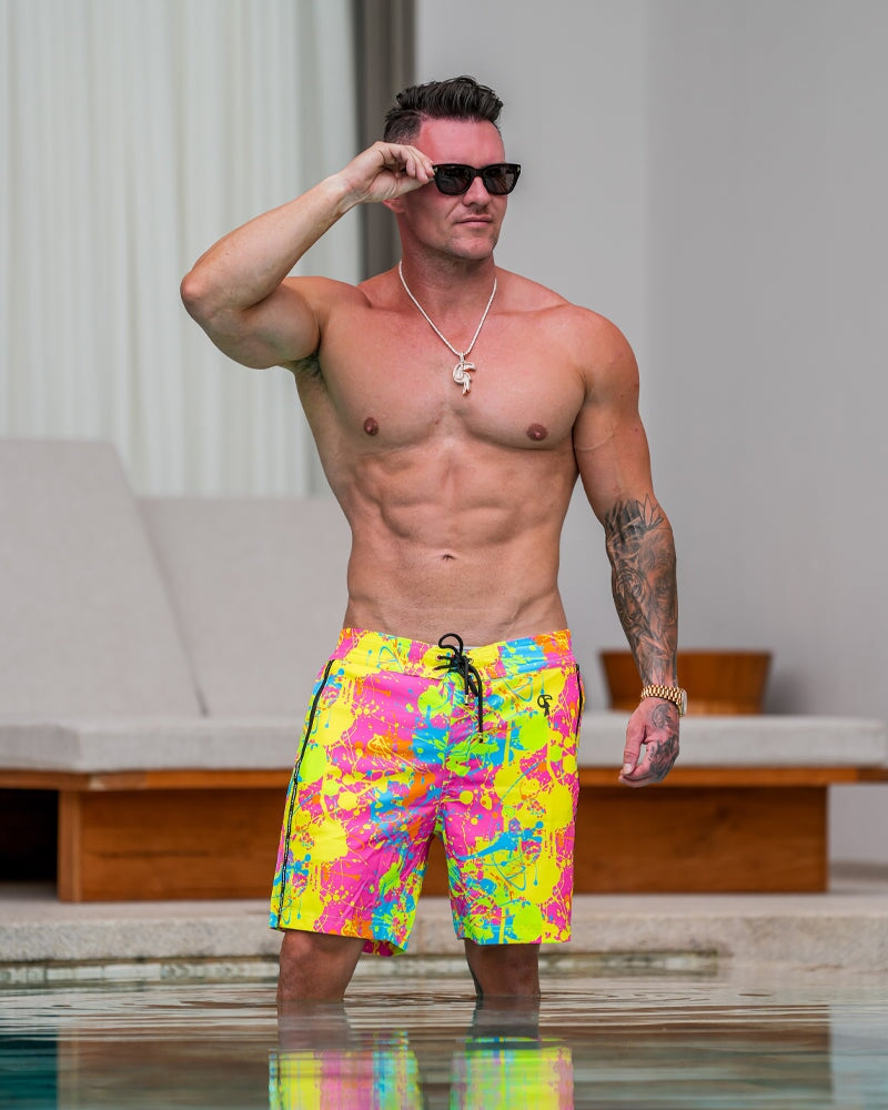 Wild Splatter Pink - 7" Swim Trunks Tucann