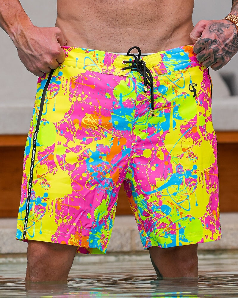 Wild Splatter Pink - 7" Swim Trunks Tucann