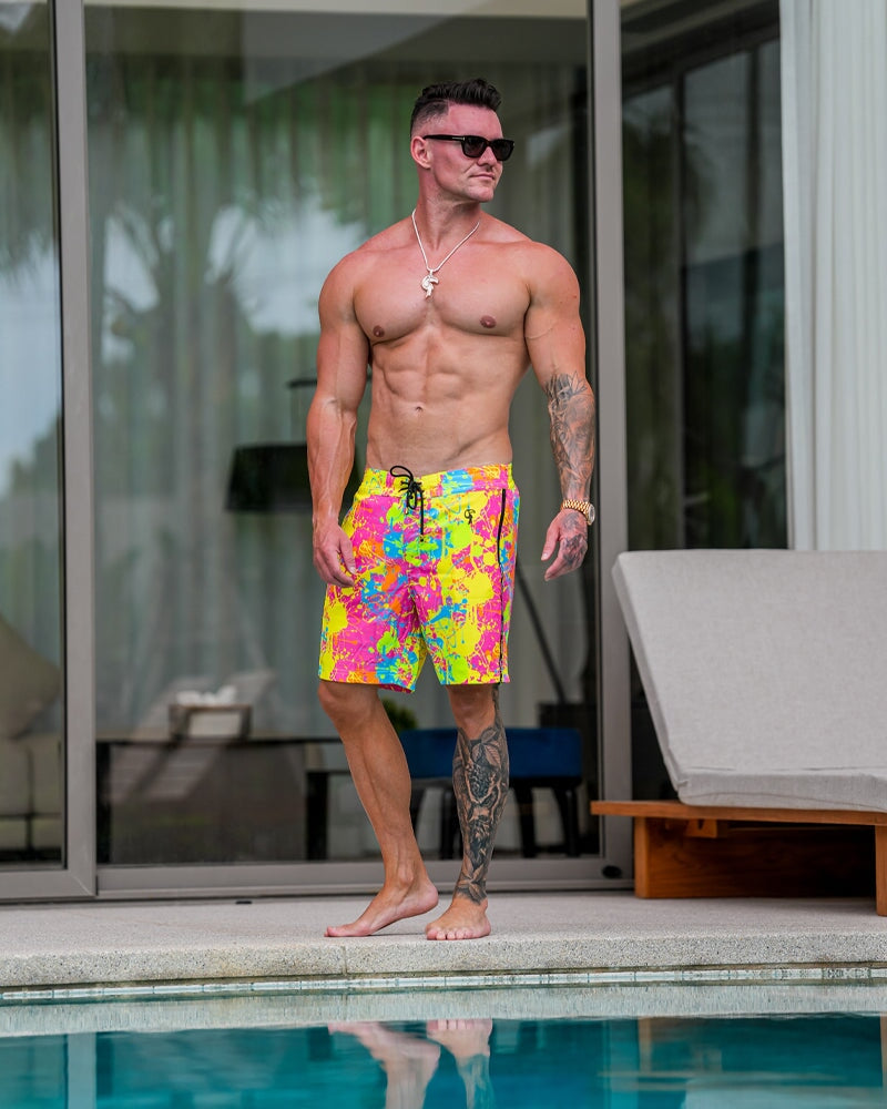 Wild Splatter Pink - 7" Swim Trunks Tucann