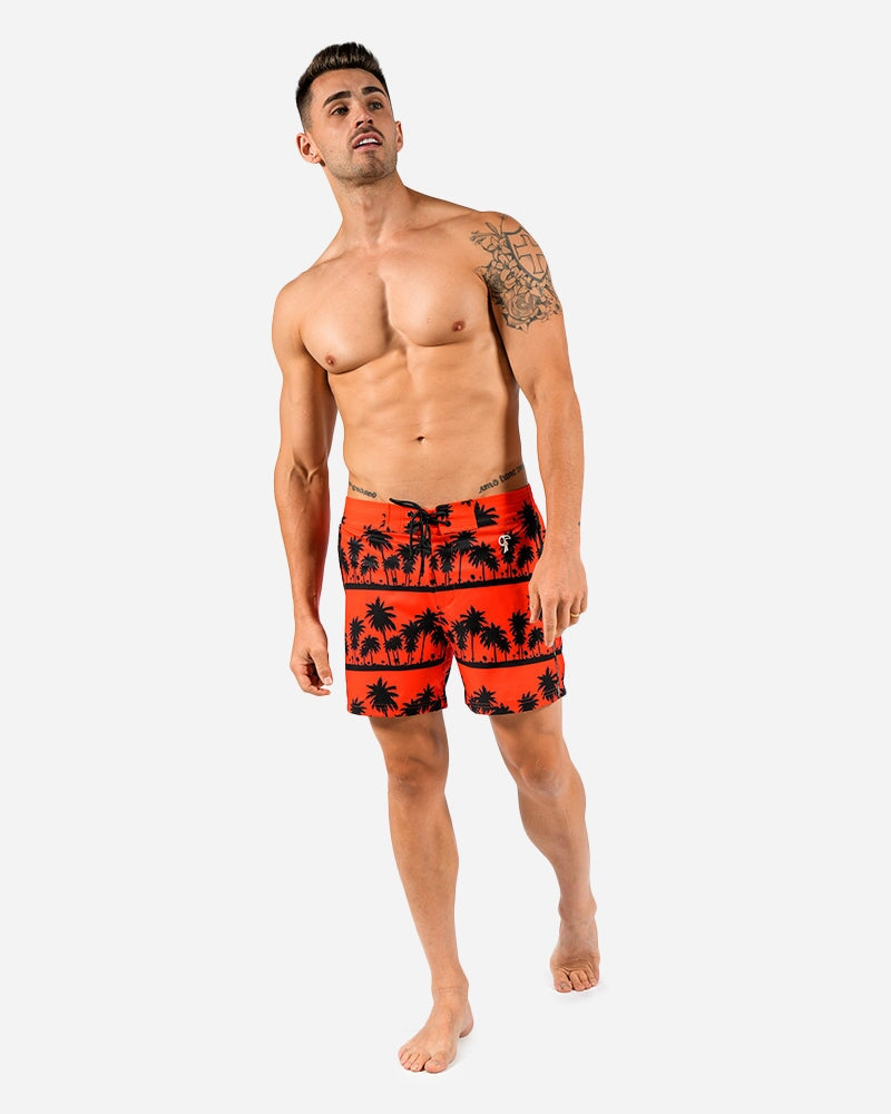 5" Black Palms Orange Swim Trunks Swim Trunks Tucann